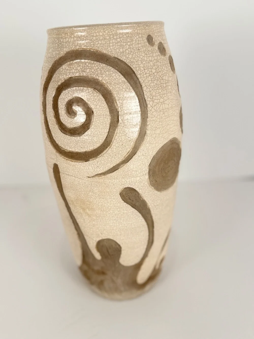 Midcentury Handmade Stoneware Crackle Glaze Vase